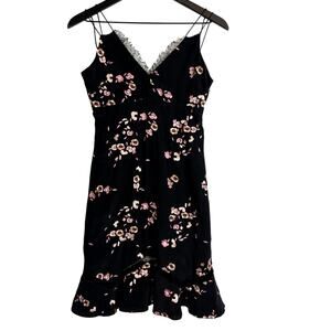 Tocca 100% Silk Floral Lace Trim Embroidered Slip Dress Black Pink - 4